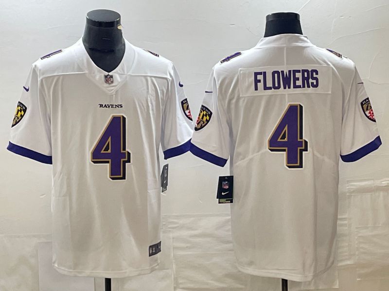 Men Baltimore Ravens 4 Flowers Whitte 2023 Nike Vapor Limited NFL Jersey